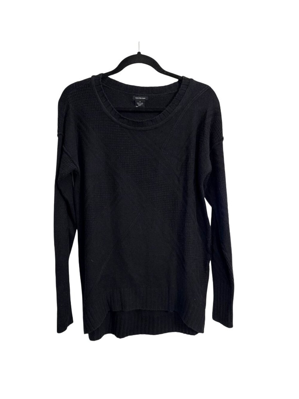 Calvin Klein Jeans Womens Black Textured Knit Sweater Size M Crew Neck Long Slee
